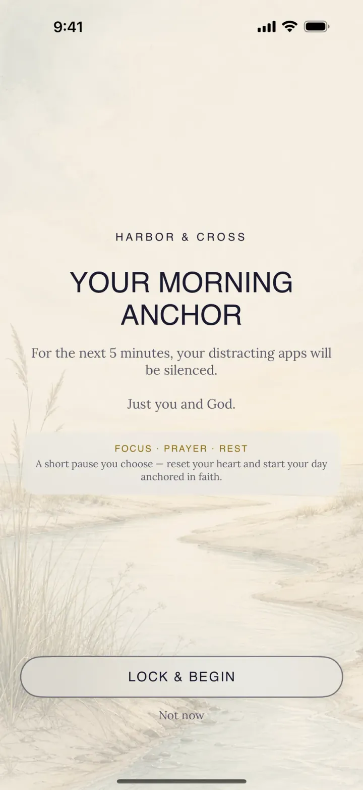 Prayer Vision entry screen — Your Morning Anchor, with a Lock & Begin button
